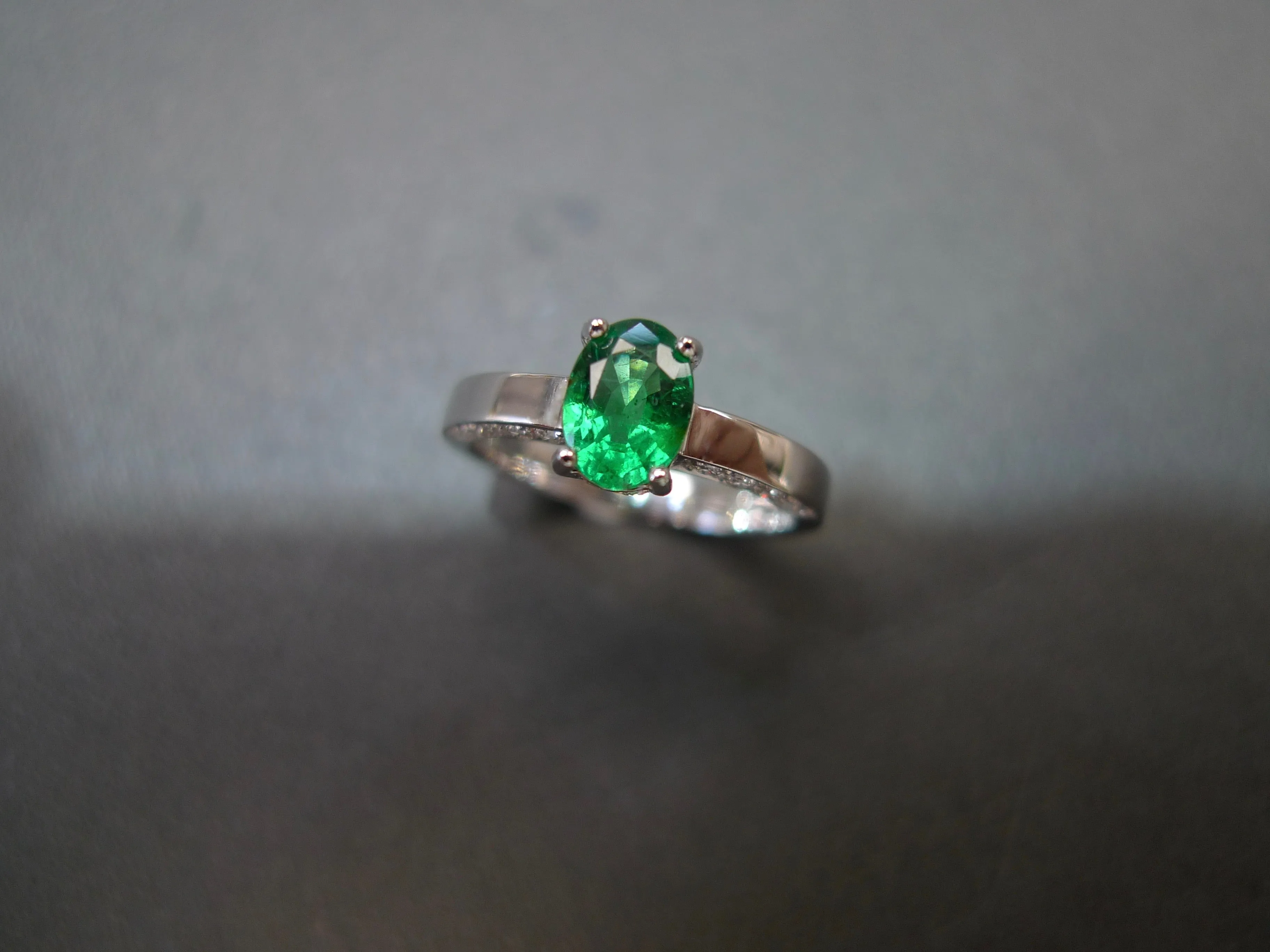 Emerald and Diamond Ring in White Gold