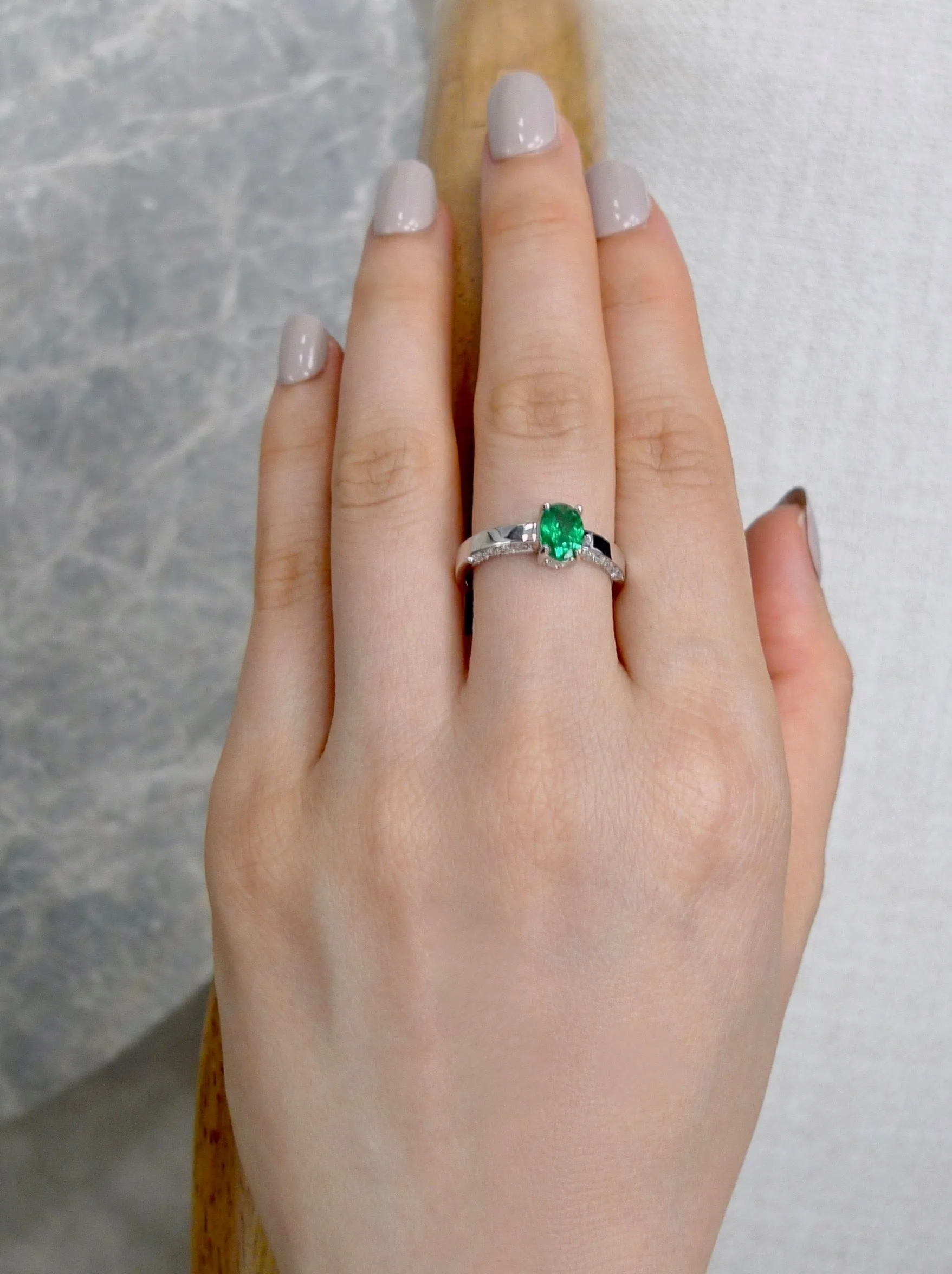 Emerald and Diamond Ring in White Gold