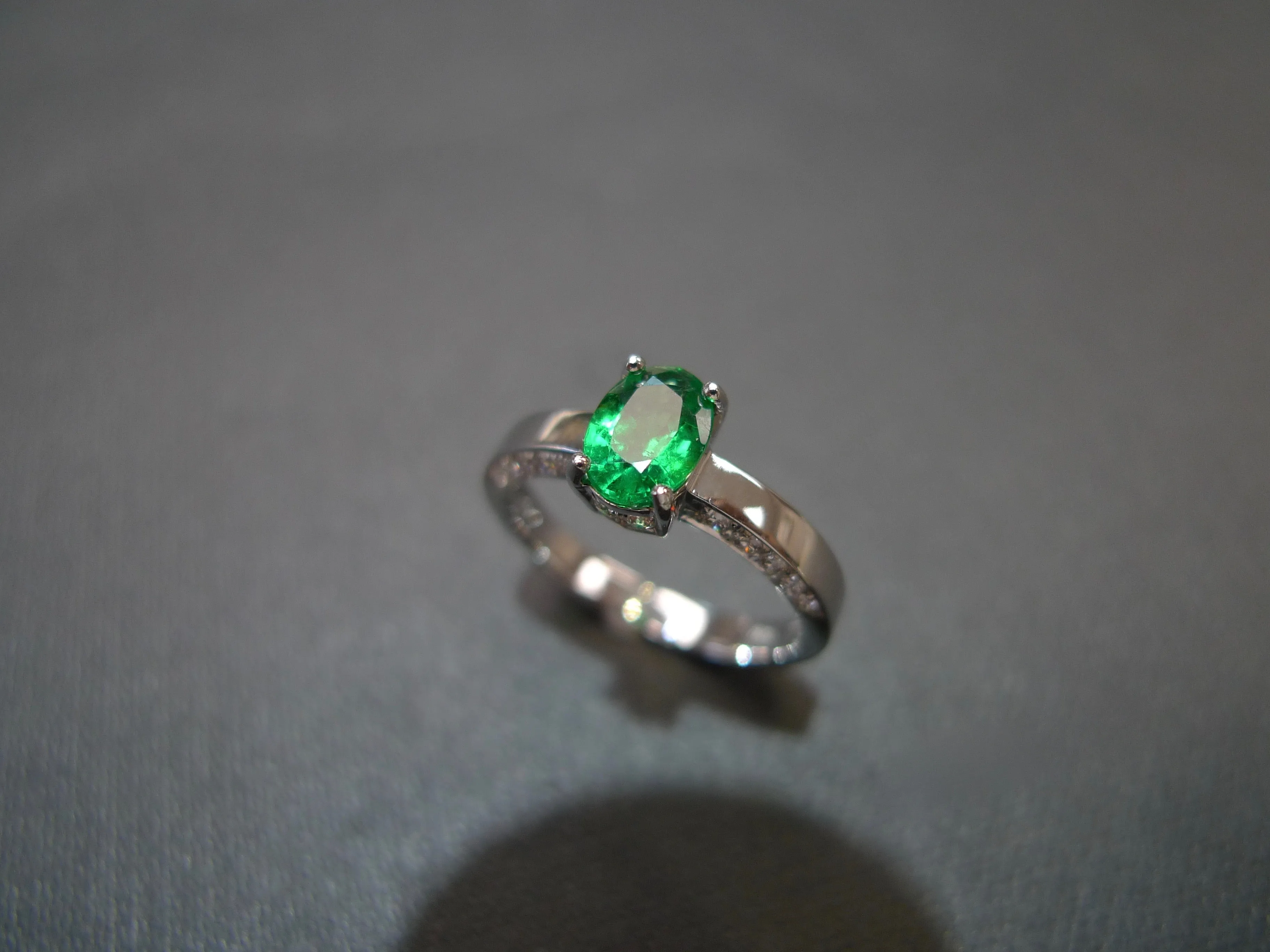 Emerald and Diamond Ring in White Gold