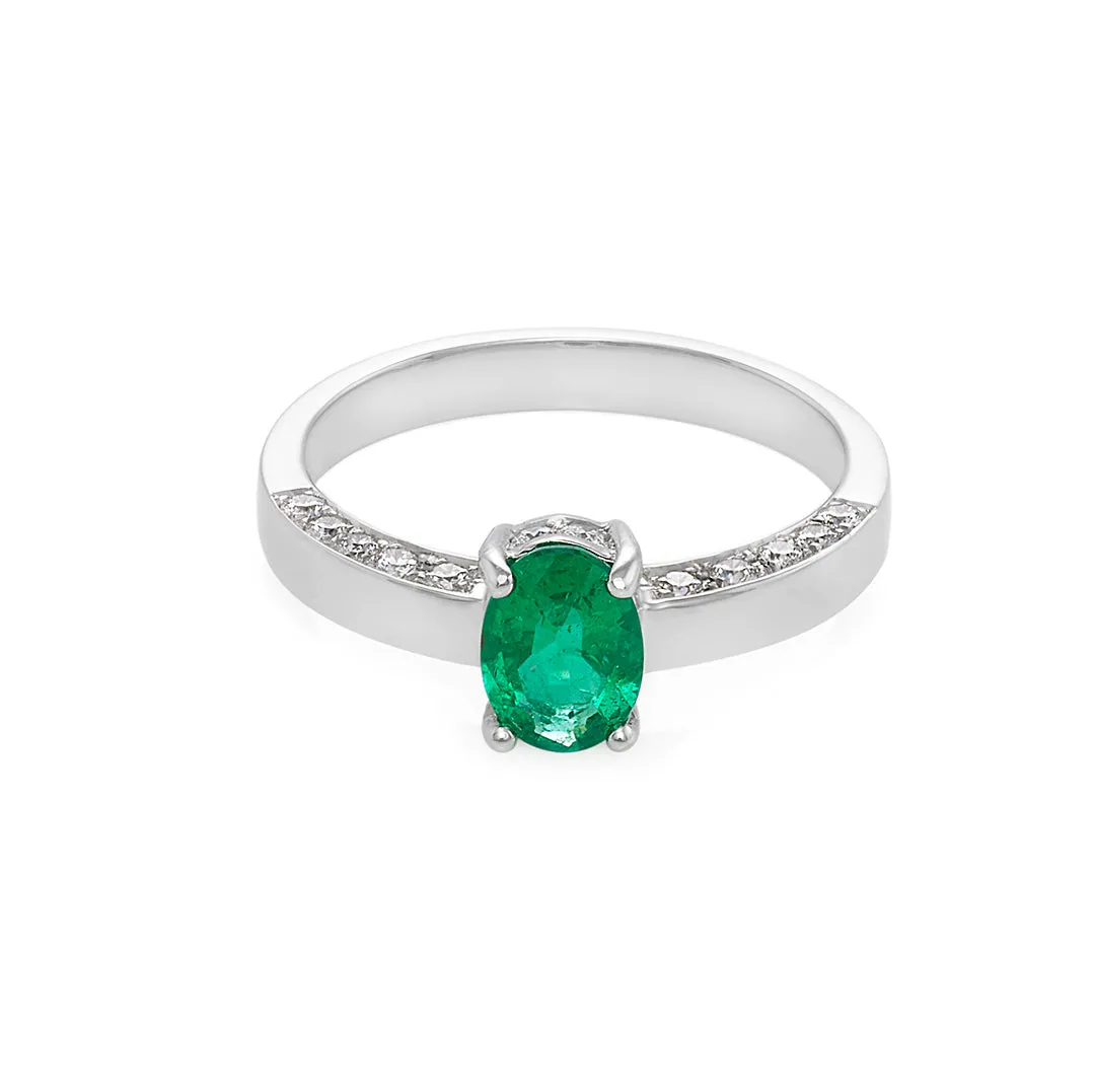 Emerald and Diamond Ring in White Gold