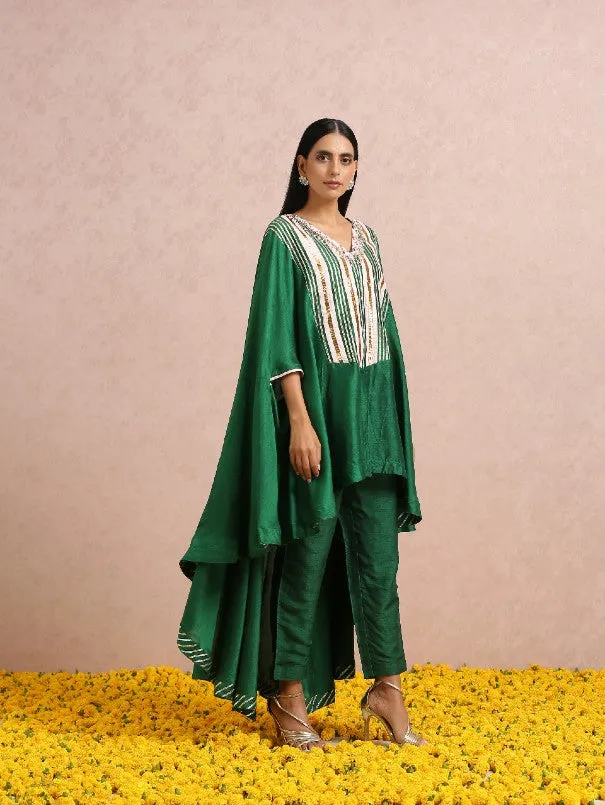 Emerald Green Hand embroidered Silk Co-Ord Set (Set of 3)