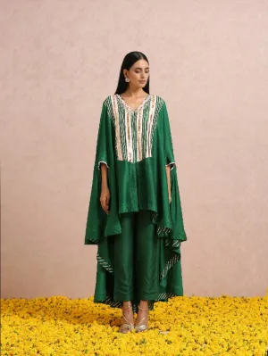 Emerald Green Hand embroidered Silk Co-Ord Set (Set of 3)