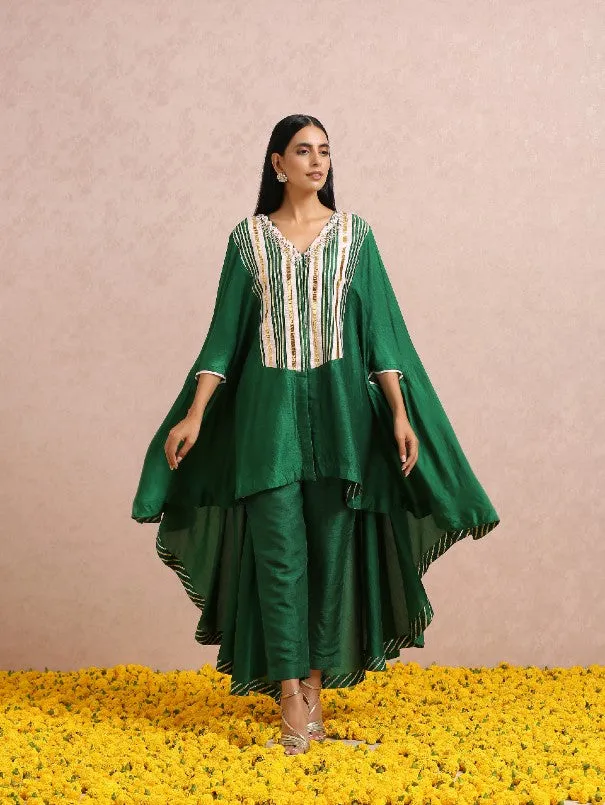 Emerald Green Hand embroidered Silk Co-Ord Set (Set of 3)