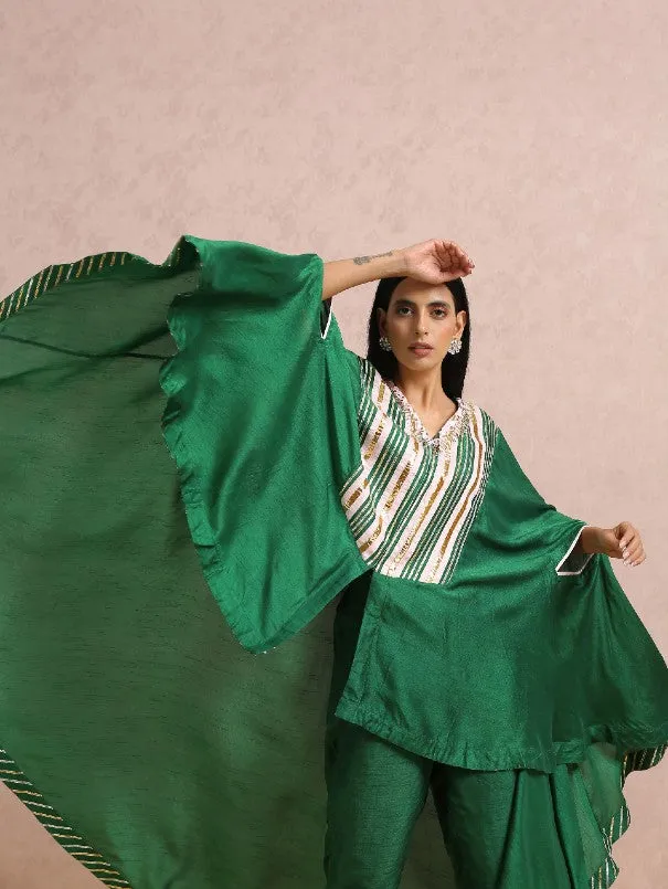 Emerald Green Hand embroidered Silk Co-Ord Set (Set of 3)