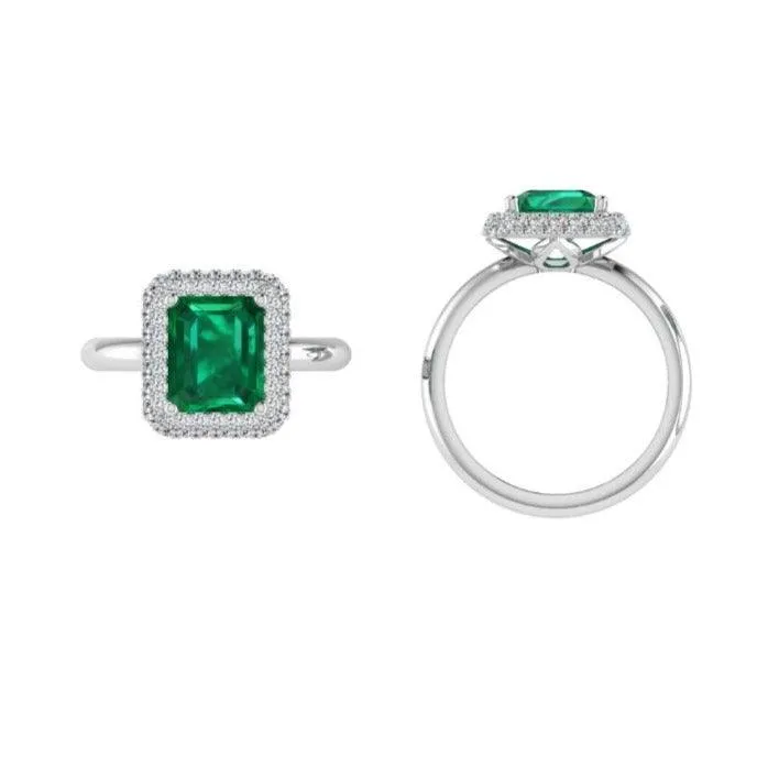 Emerald Ring Double Halo Diamond