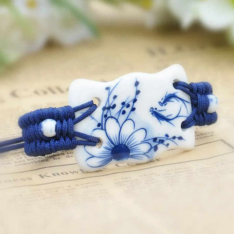 Ethnic style blue and white jewelry star-shaped ceramic fashion blue rope bracelet