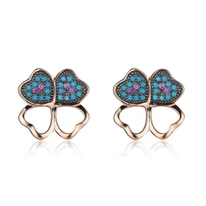 Fashion 925 Silver Blue Flower CZ Stud Earrings for Women