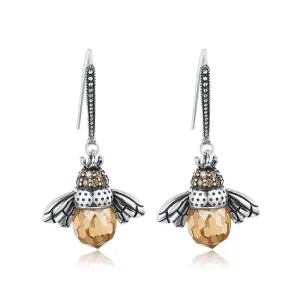 Fashion Queen Bee Crystal Drop Dangle Earrings Animal Hook Earring CZ Women Charm Bridal Wedding Jewelry Gift