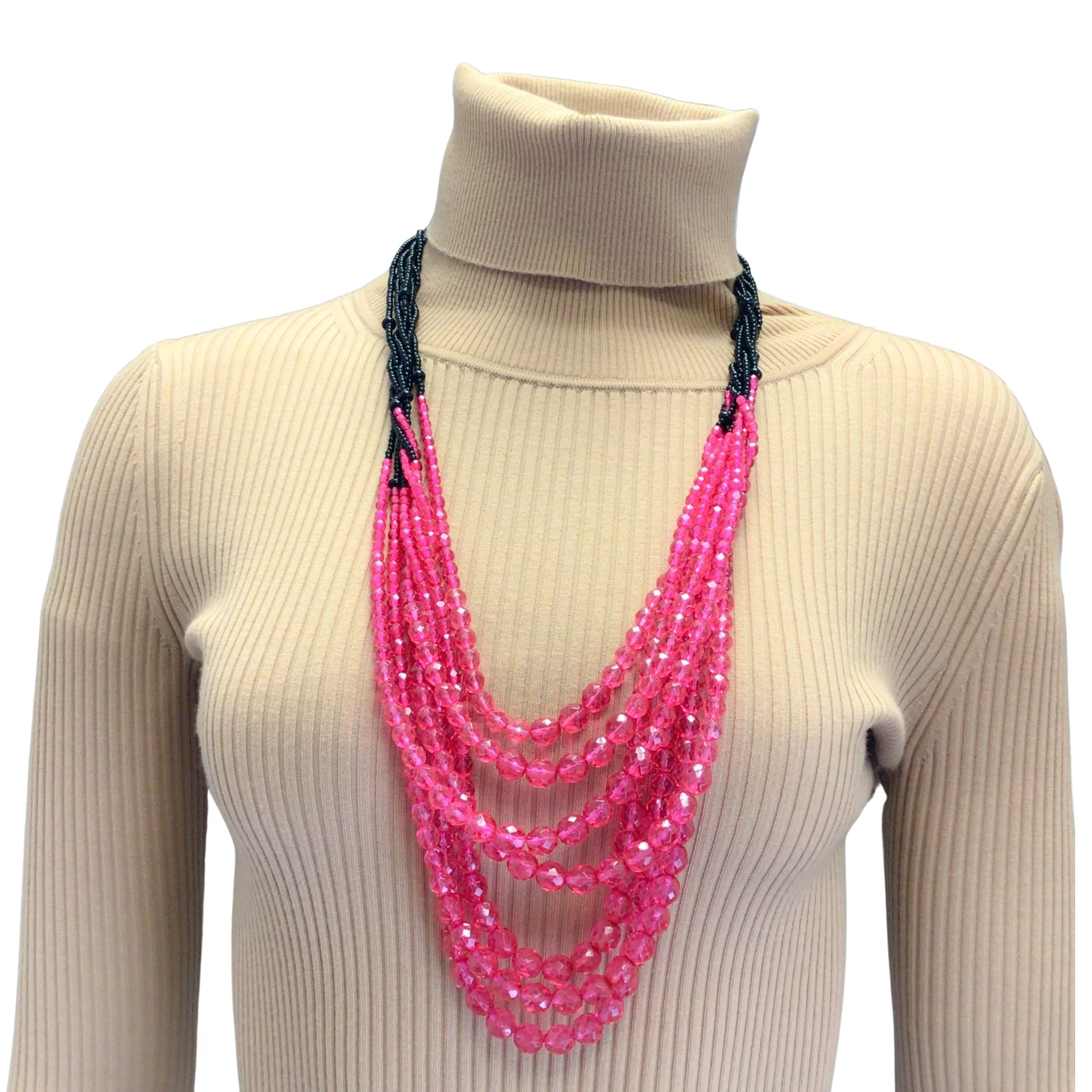 Giorgio Armani Pink / Black Vintage Multi Beaded Chain Two-Tone Necklace