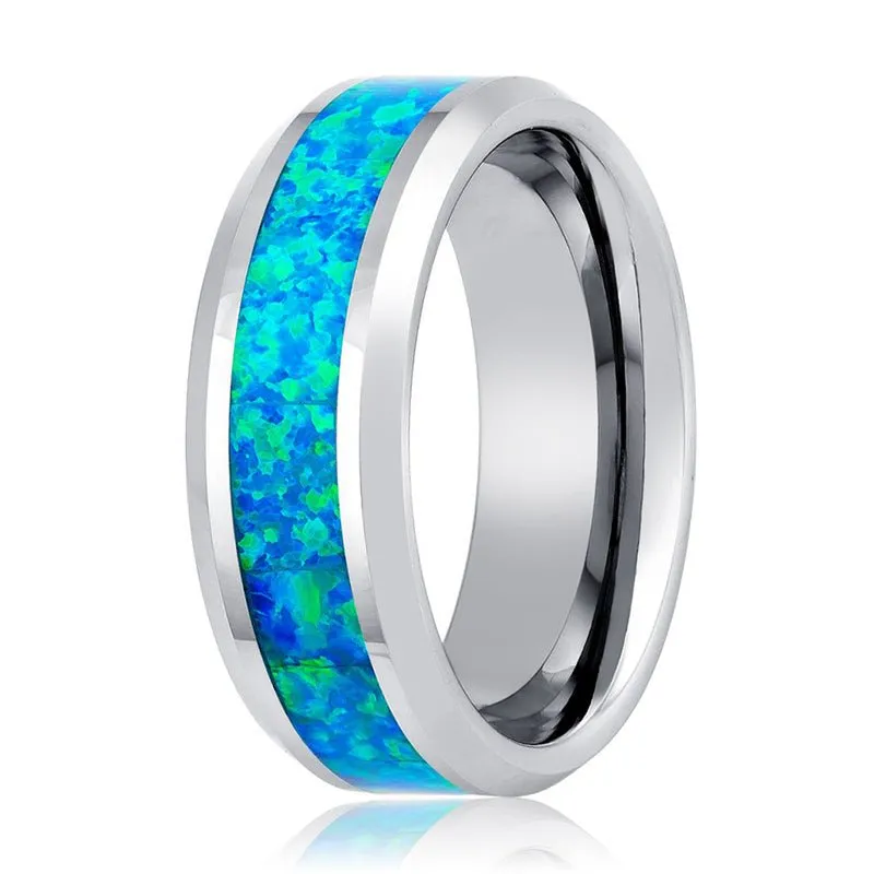 GLEAMING | Tungsten Ring Synthetic Opal Inlay