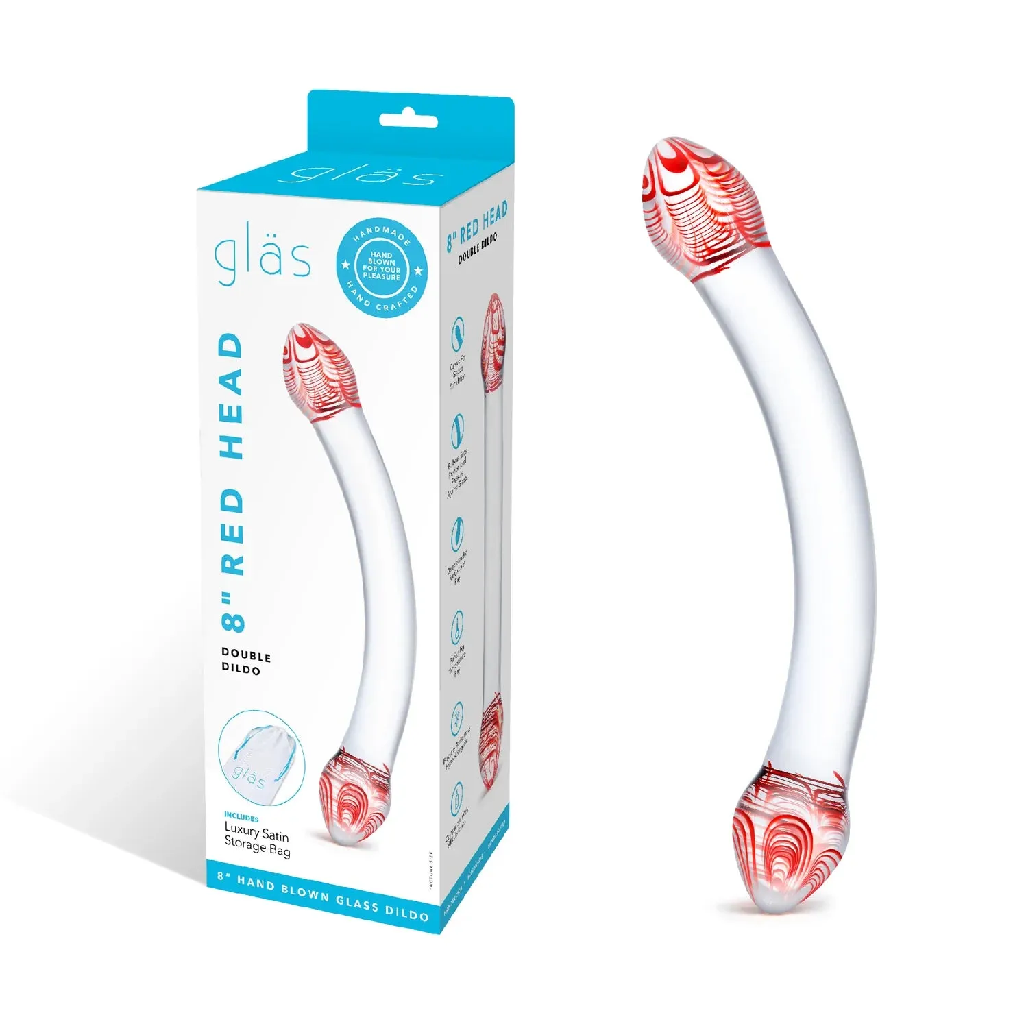 Gläs 8-Inch Red Head Double-Ended Dildo - Premium Glass Pleasure Tool