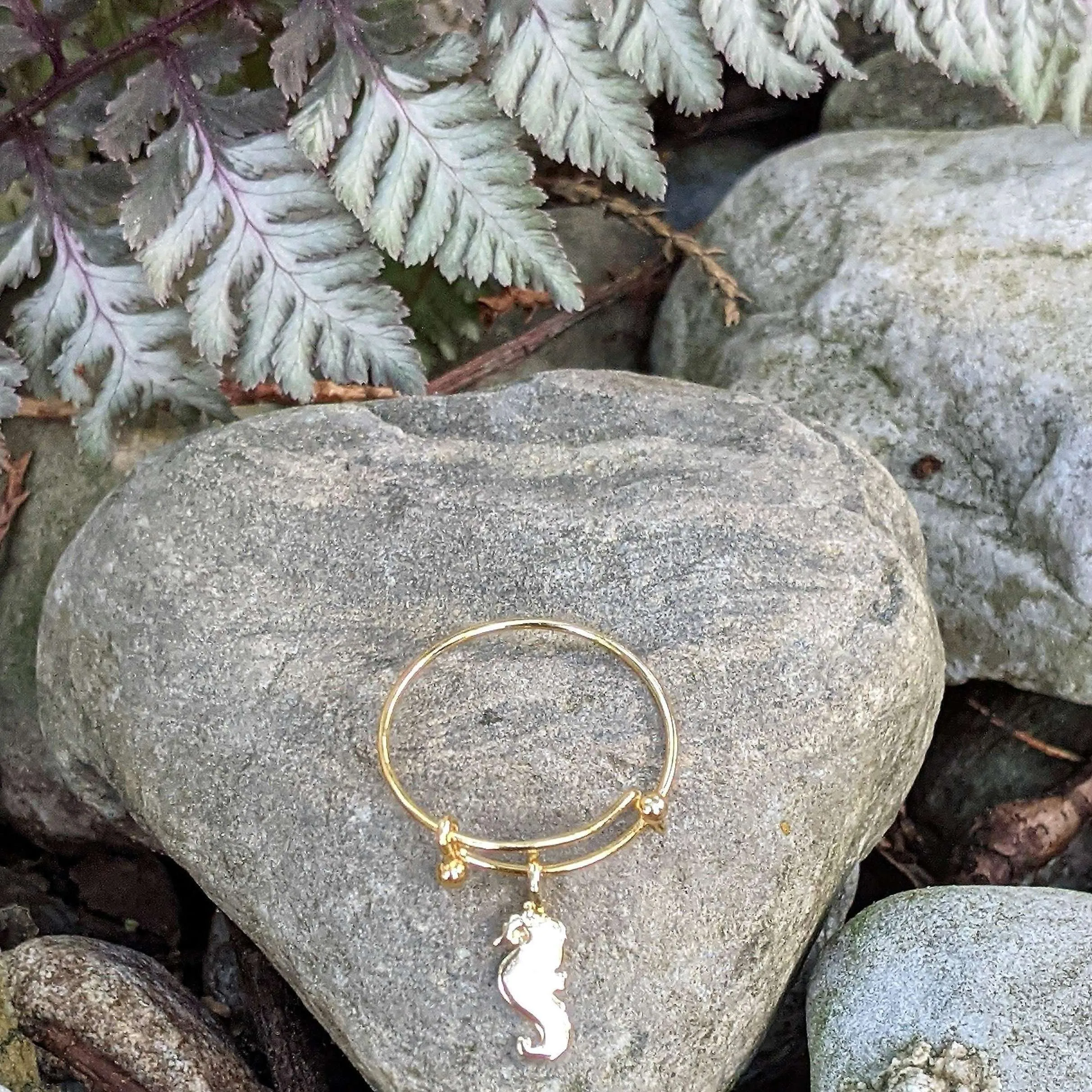 Gold Seahorse Dangle Adjustable Charm Ring