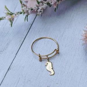 Gold Seahorse Dangle Adjustable Charm Ring