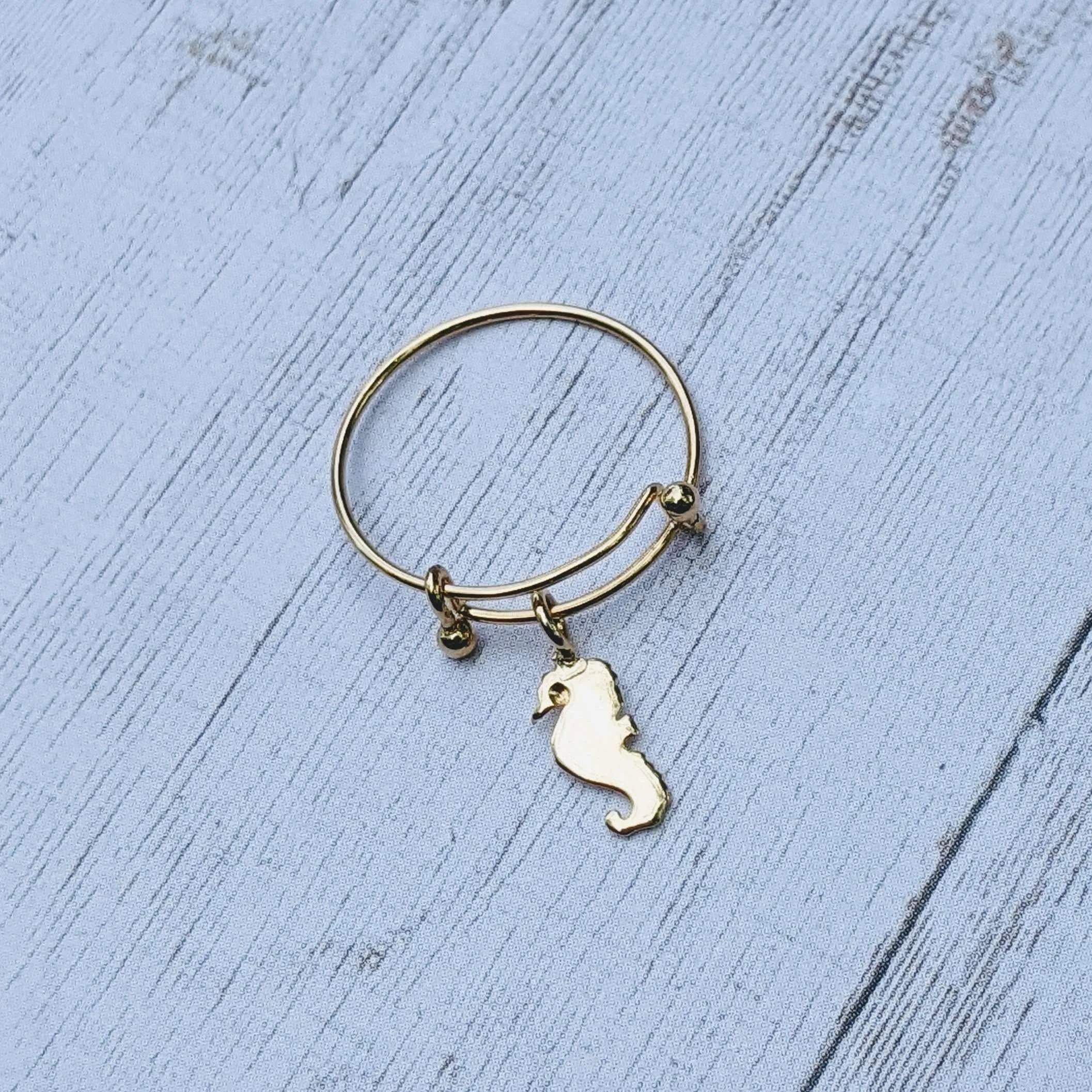 Gold Seahorse Dangle Adjustable Charm Ring