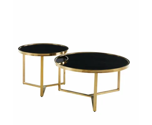 Interior Ave - Designer Giselle Black Glass & Brushed Gold Coffee Table Set