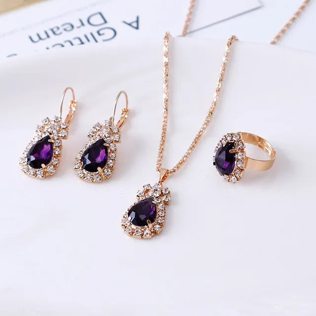 jewelry set Gold Chain Water Drop Crystal Jewelry Set