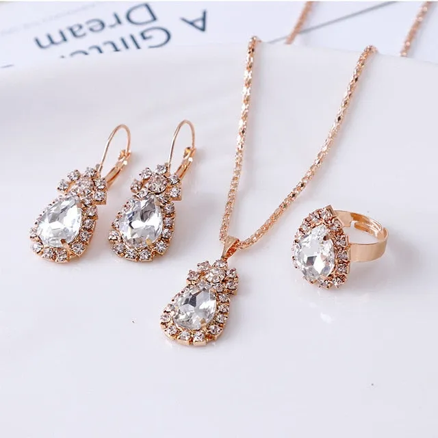 jewelry set Gold Chain Water Drop Crystal Jewelry Set