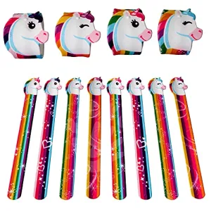 Kicko Unicorn Shaped Slap Bracelet - 9 Inch Rainbow Colored Slap Bracelet - 12 Pack