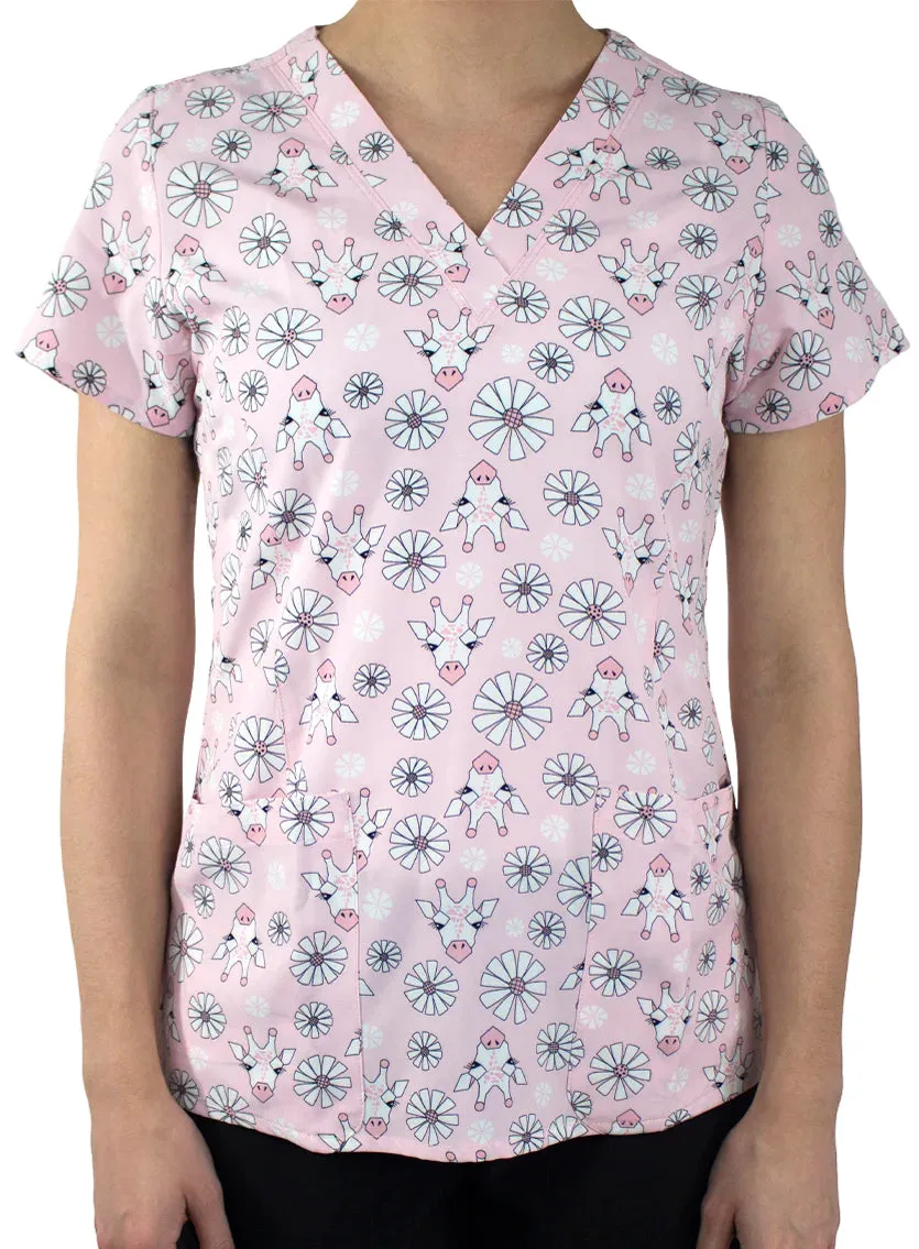 Maevn Printed V-Neck Scrub Top - Hello Gorgeous