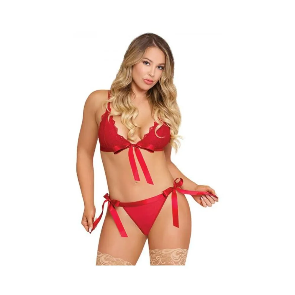 Magic Silk Sugar & Spice Ribbon-tie Bra & Panty Set Red L/xl