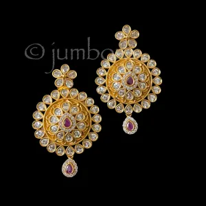 Matte Antique Gold Earring with AD Stones