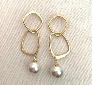 Modern Pearl Double Hoop Earrings