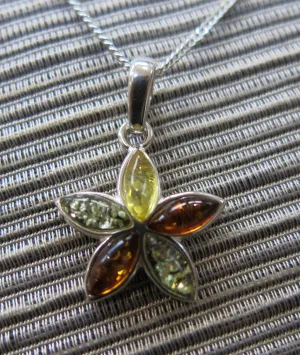 Multi-coloured Amber Flower Pendant