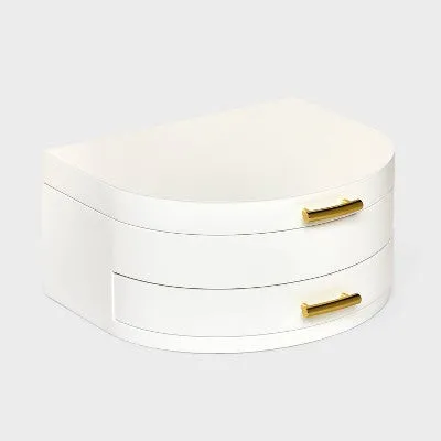 New - Half Crescent Lacquer Organizer Jewelry Box - A New Day White