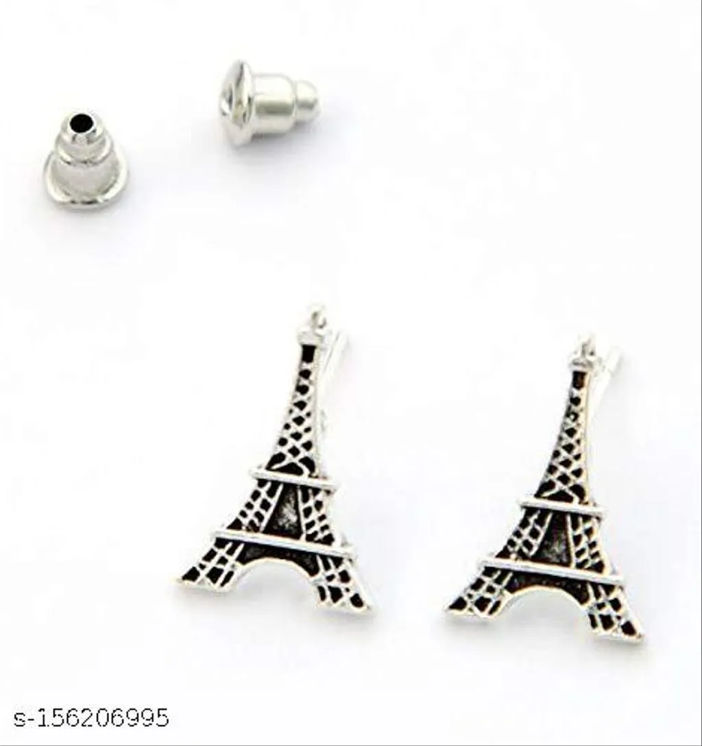 Oxidised Silver Plated Eiffel Tower Shaped Studs Light Weight Earring | Dally wear earrings