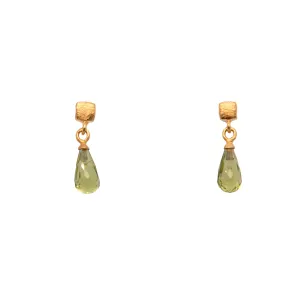 Peridot Briolette Cube Earrings 24K Fair Trade Gold Vermeil