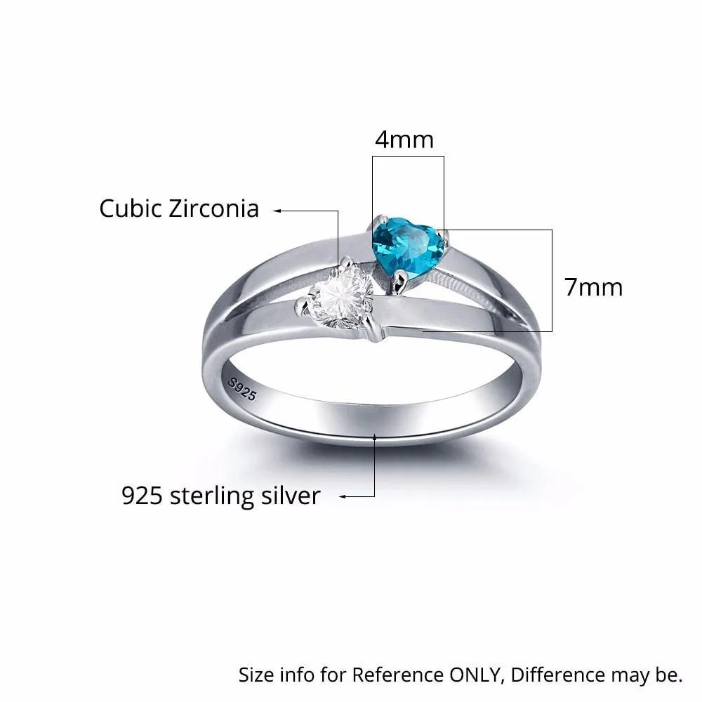 Personalized 925 Sterling Silver Rings for Women – Double Heart Birthstones – Customize Name – Unique Jewelry Gift