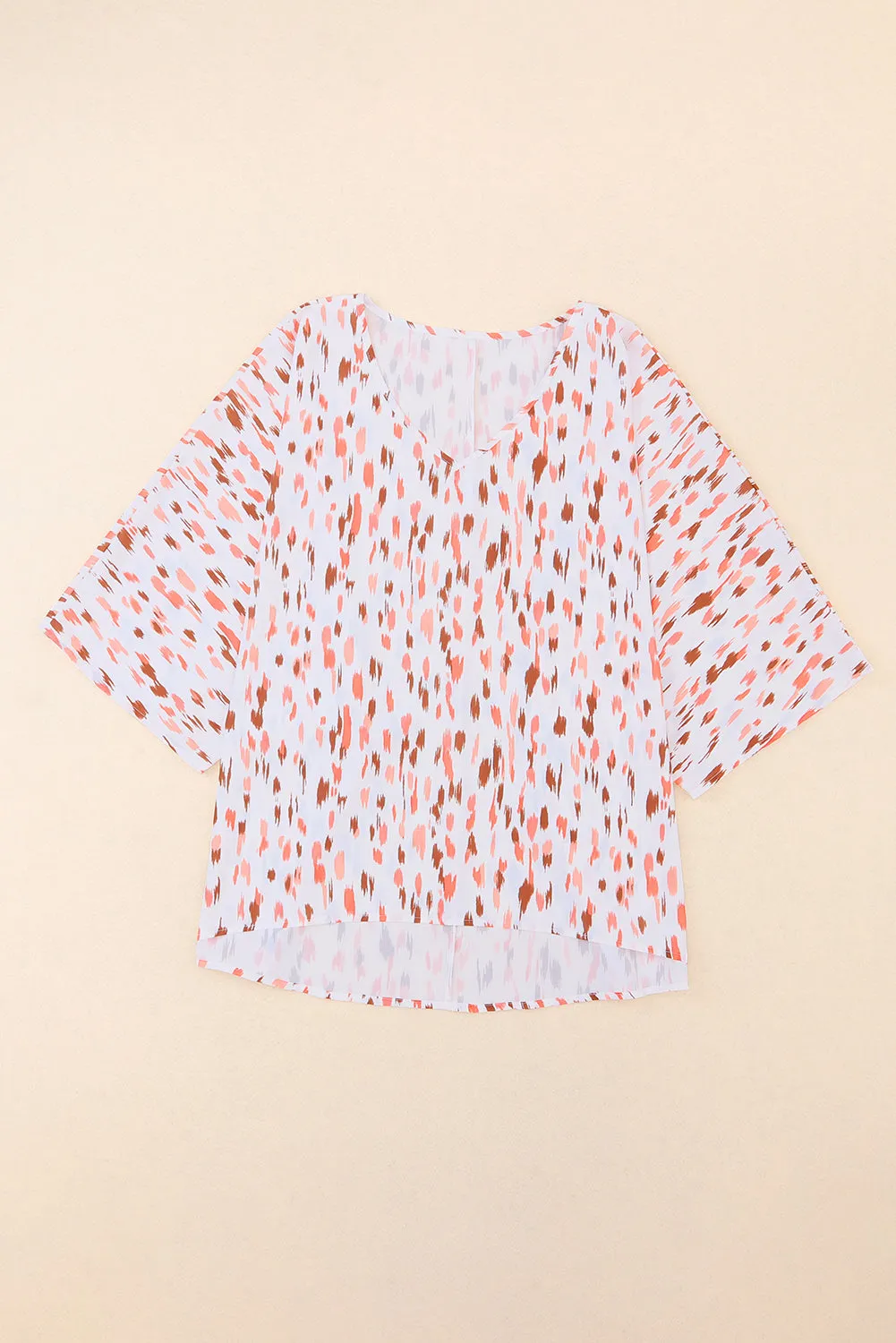 Pink Elegant Polka Dots 3/4 Dolman Sleeve Plus Size Blouse