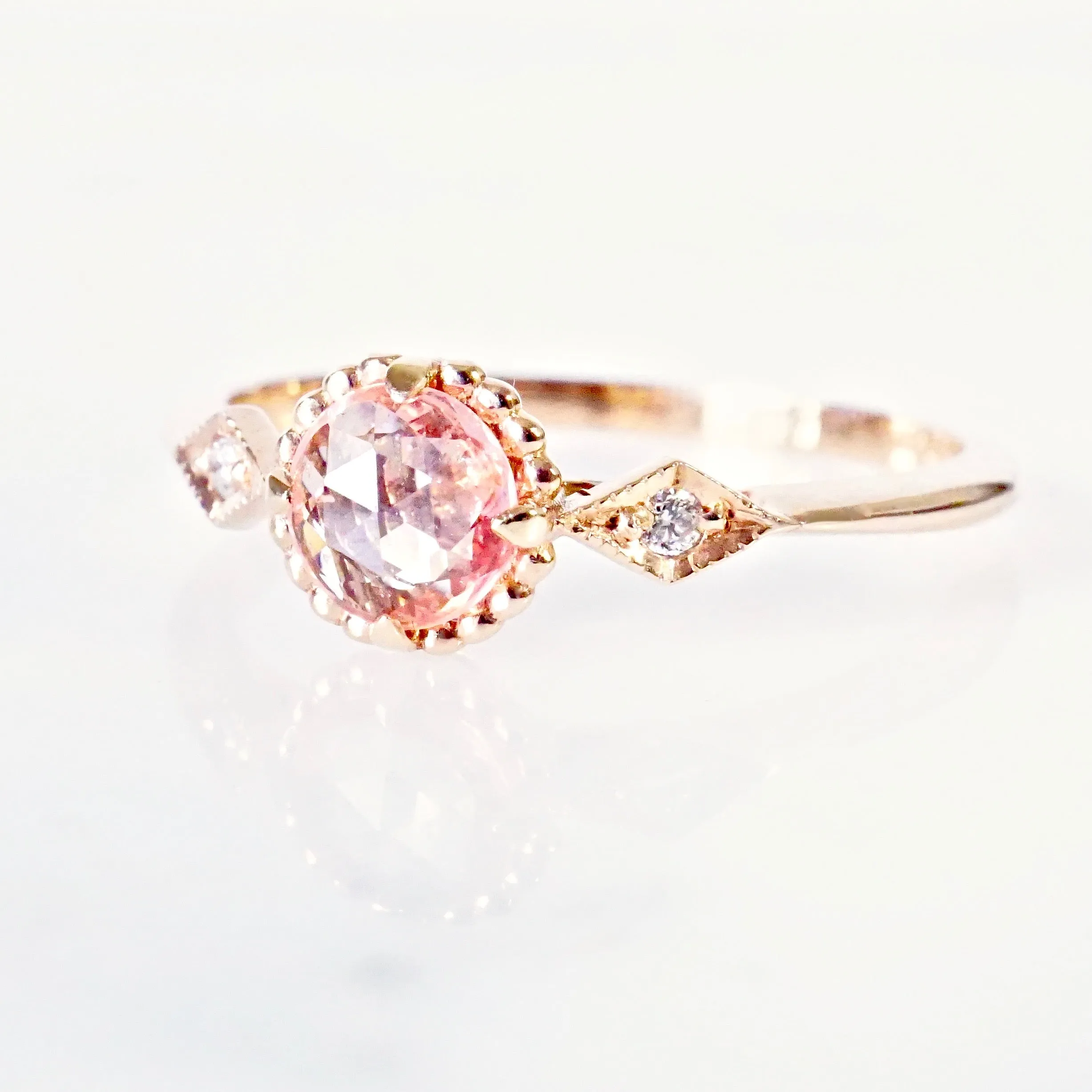 Pink Sapphire Diamond Compass Ring - Pink Sapphire Engagement Ring - September Birthstone Sapphire Ring