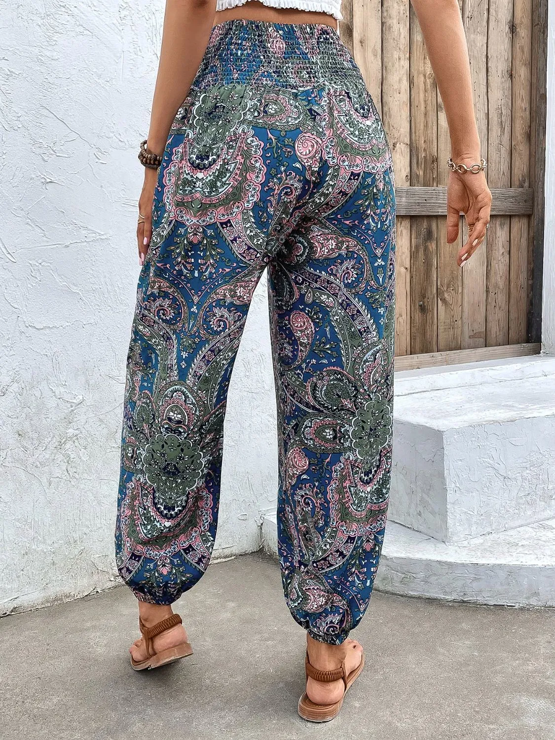 Printed Smocked Waist Pants