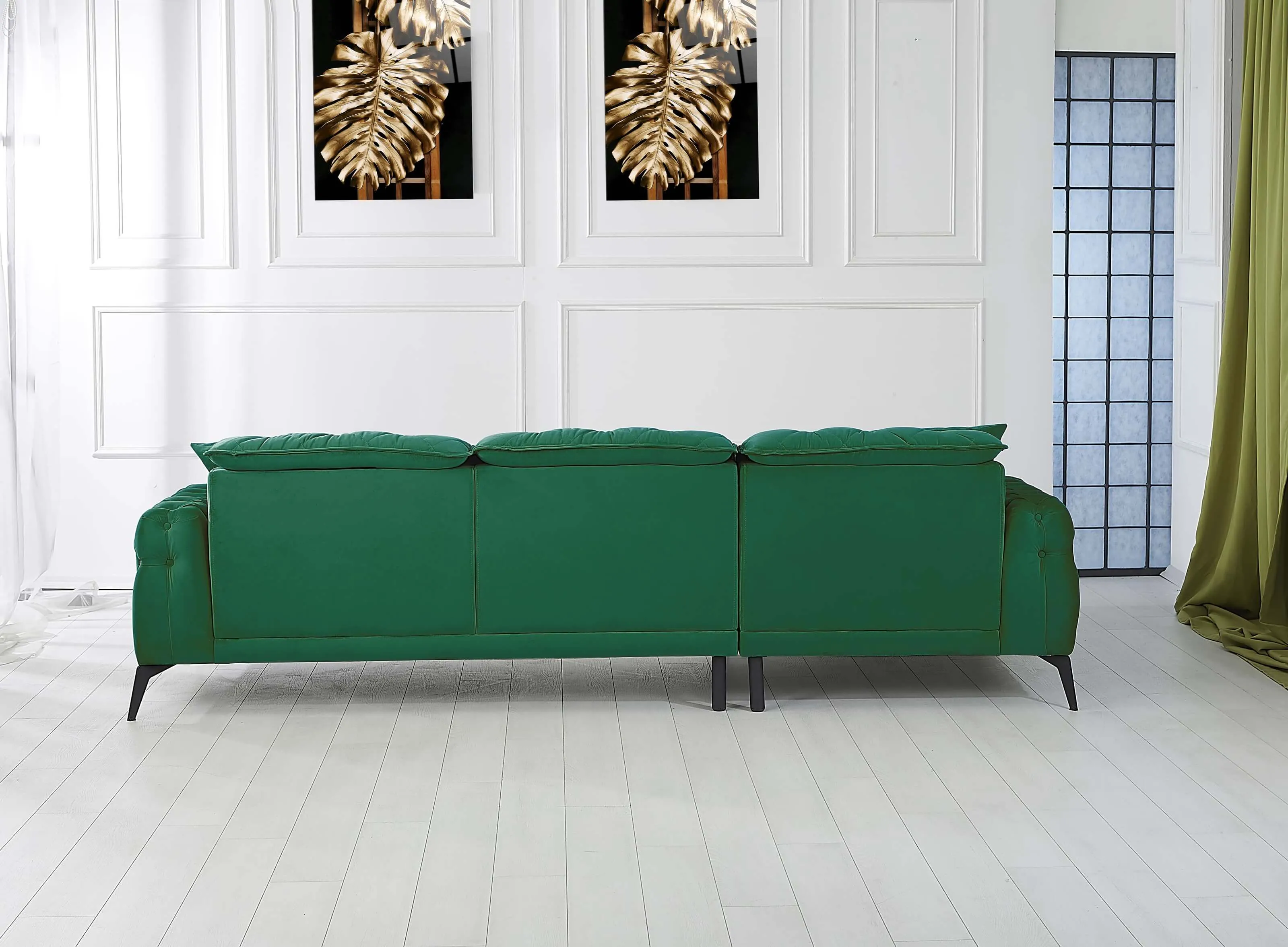 Rubeza Piera Left Hand Facing Chaise End Corner Sofa - Super Emerald Green