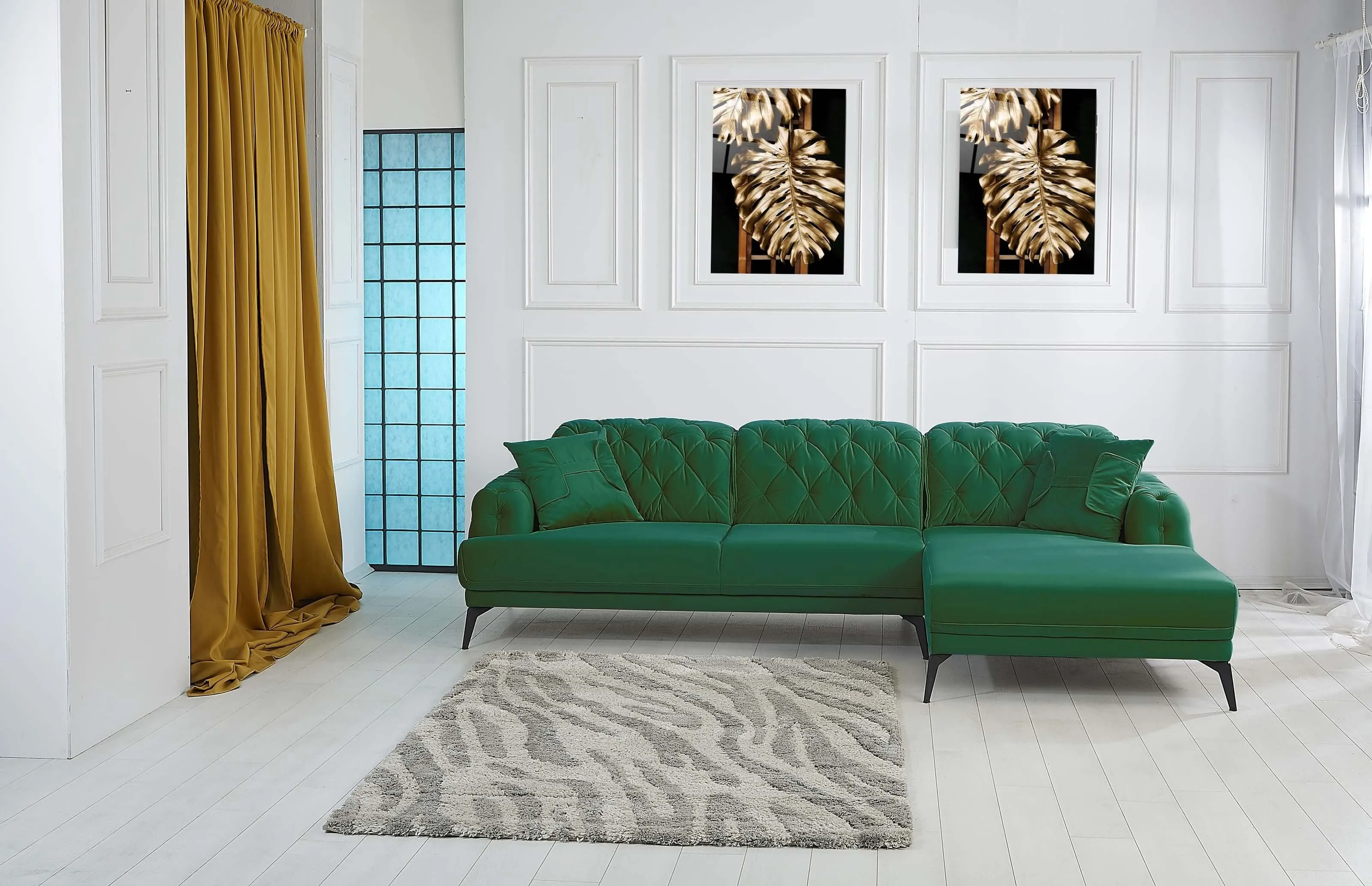 Rubeza Piera Right Hand Facing Corner Sofa - Super Emerald Green