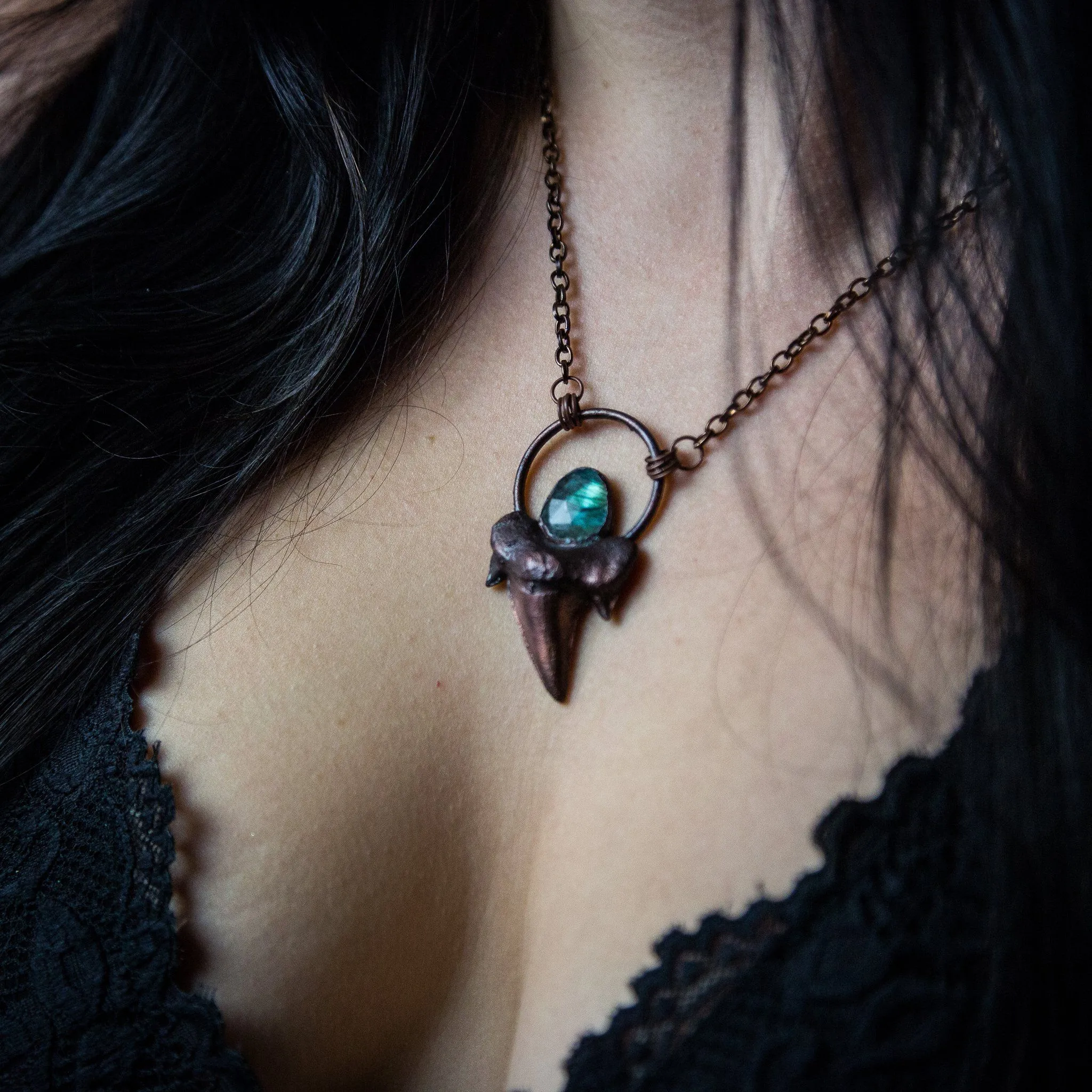 Shark Tooth Pendant Topped with Faceted Labradorite