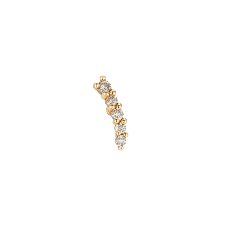 Solid Gold Diamond Curved Single Stud Earring, 14k