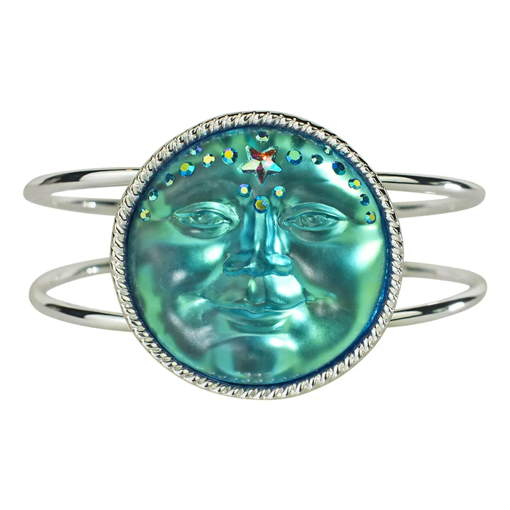 Venus Mystic Seaview Moon 35mm Cuff Bracelet (Sterling Silvertone/Mystic Blue Sphinx)