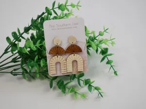 Wood Engraved Arch Drop Earrings