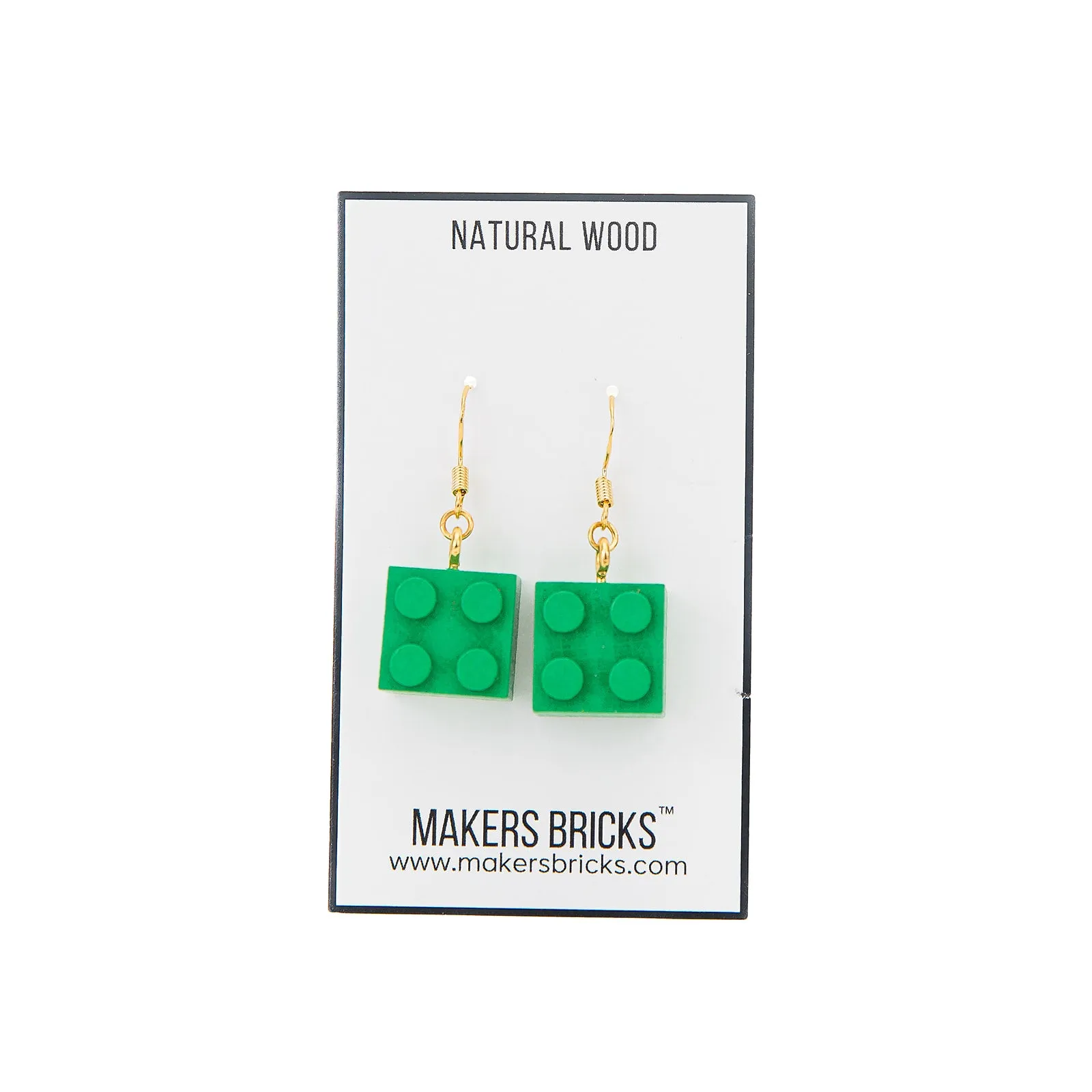 Wooden Brick 2x2  Earrings GREEN