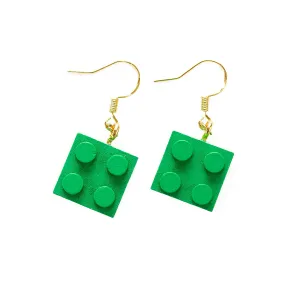 Wooden Brick 2x2  Earrings GREEN