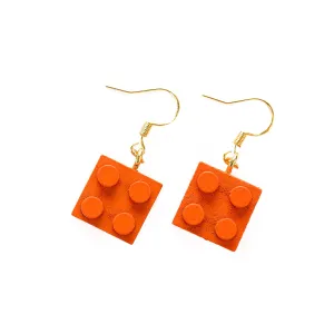 Wooden Brick 2x2  Earrings ORANGE