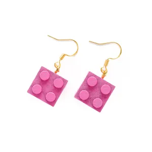 Wooden Brick 2x2 Earrings PINK